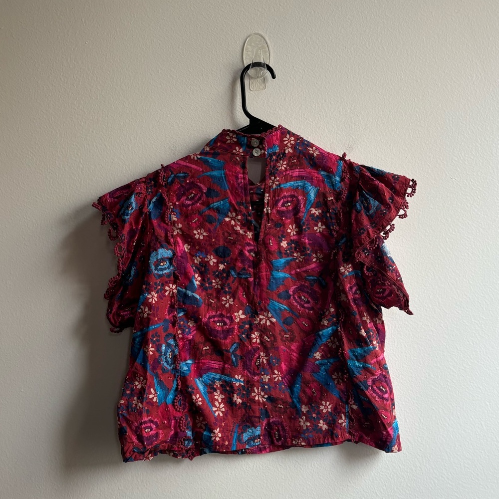 FARM Rio Pink Floral Ruffle Mock-Neck Blouse - Picture 7 of 8